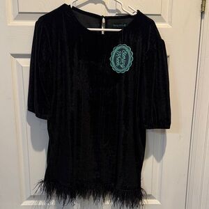 Chic Black Feather Trim Blouse